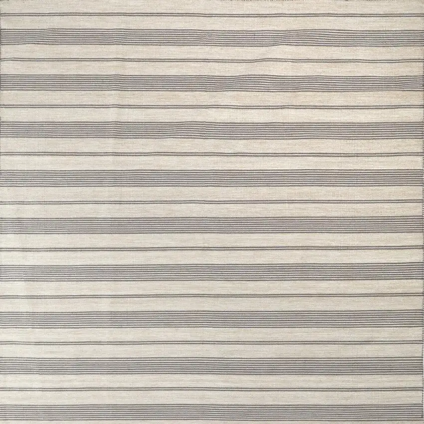 Gray and Ivory Striped Hand Woven Area Rug Photo 3