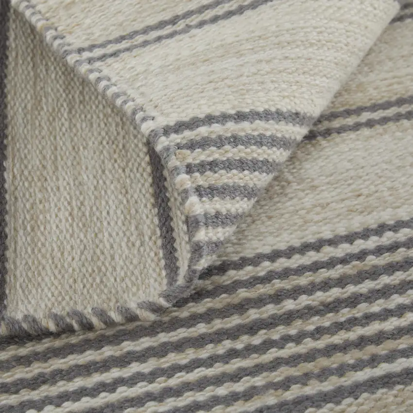 Gray and Ivory Striped Hand Woven Area Rug Photo 9