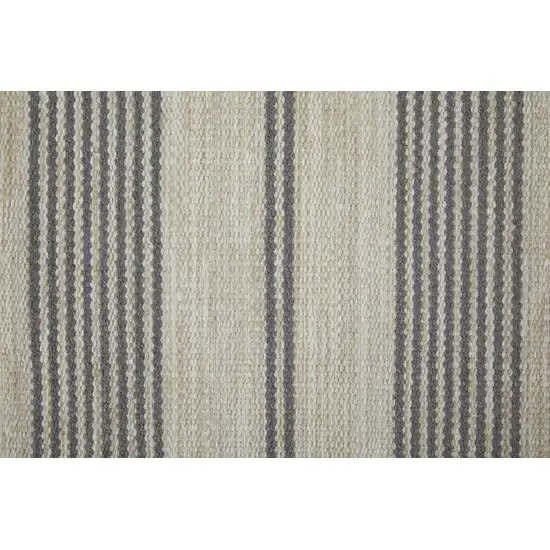 Gray And Ivory Striped Dhurrie Hand Woven Stain Resistant Area Rug Photo 8