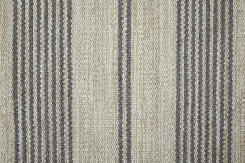 Gray And Ivory Striped Dhurrie Hand Woven Stain Resistant Area Rug Photo 8