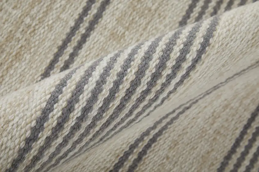 Gray And Ivory Striped Dhurrie Hand Woven Stain Resistant Area Rug Photo 8