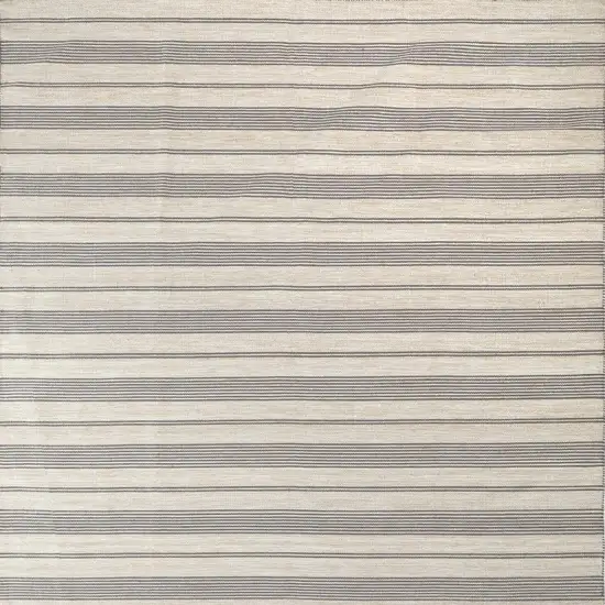Gray And Ivory Striped Dhurrie Hand Woven Stain Resistant Area Rug Photo 3
