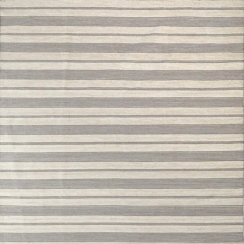Gray And Ivory Striped Dhurrie Hand Woven Stain Resistant Area Rug Photo 3