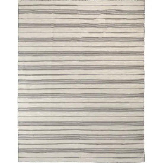 Gray And Ivory Striped Dhurrie Hand Woven Stain Resistant Area Rug Photo 4
