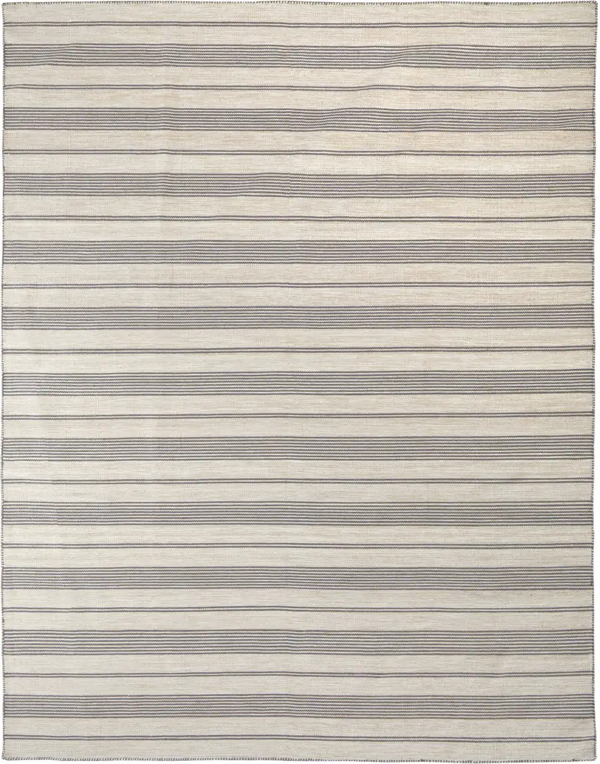 Gray And Ivory Striped Dhurrie Hand Woven Stain Resistant Area Rug Photo 4