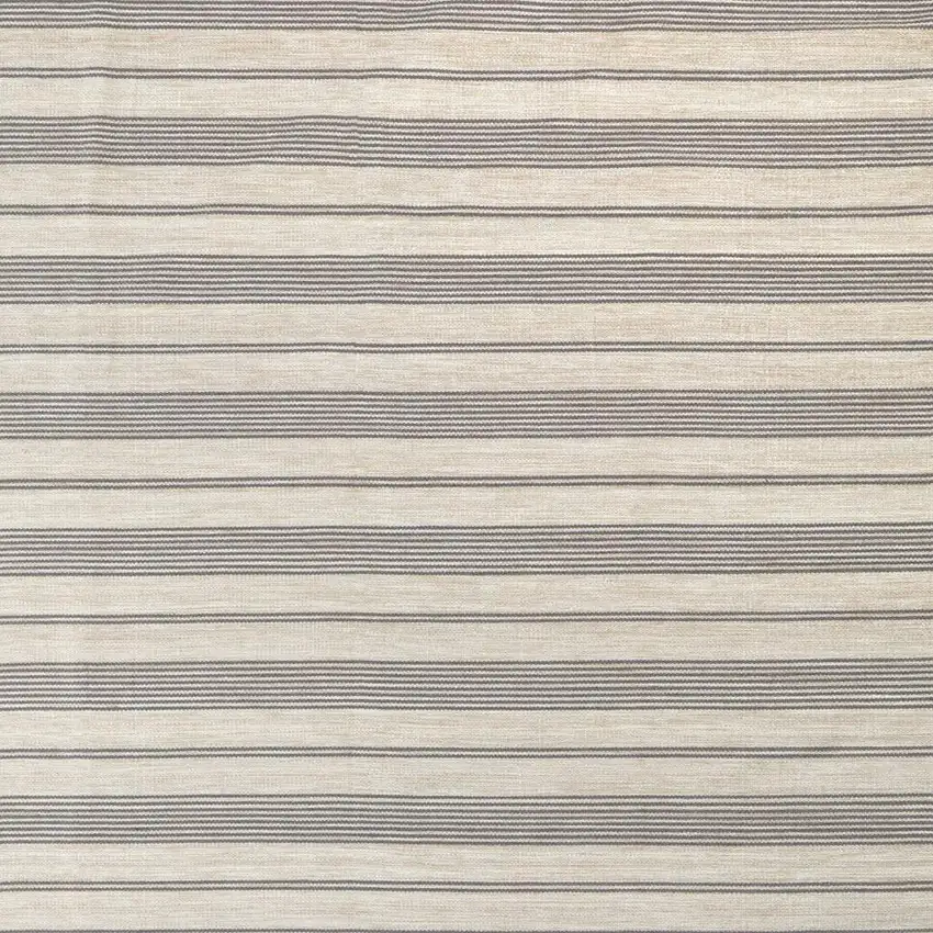 Gray And Ivory Striped Dhurrie Hand Woven Stain Resistant Area Rug Photo 2