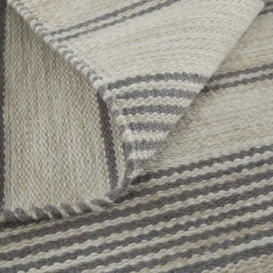 Gray And Ivory Striped Dhurrie Hand Woven Stain Resistant Area Rug Photo 9