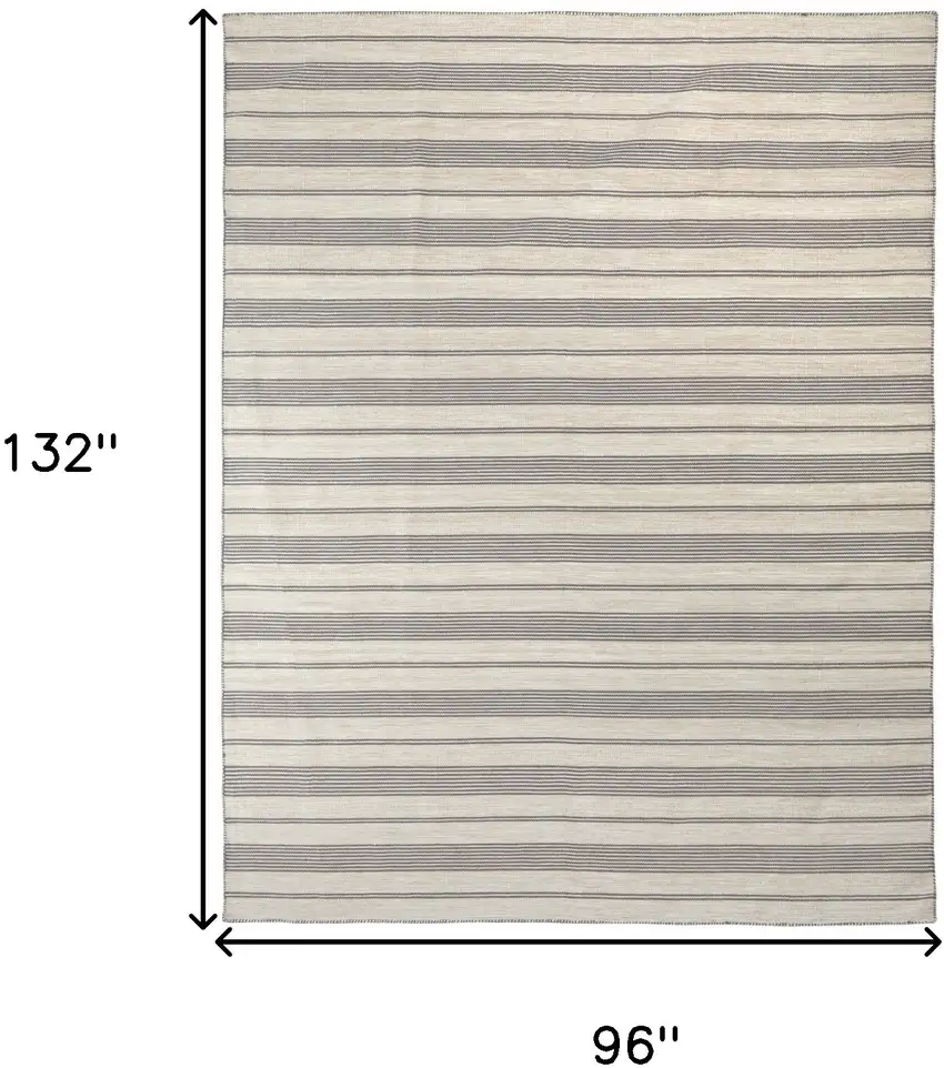 Gray And Ivory Striped Dhurrie Hand Woven Stain Resistant Area Rug Photo 10