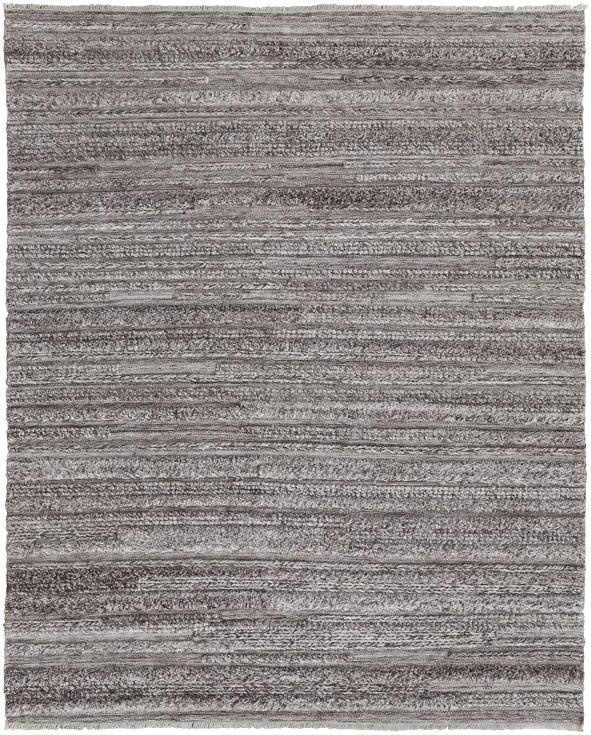 Gray And Ivory Striped Hand Woven Stain Resistant Area Rug Photo 1