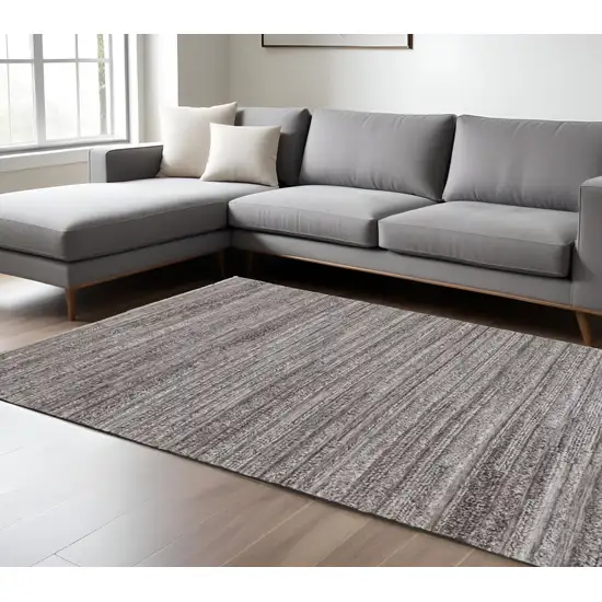 Gray And Ivory Striped Hand Woven Stain Resistant Area Rug Photo 2