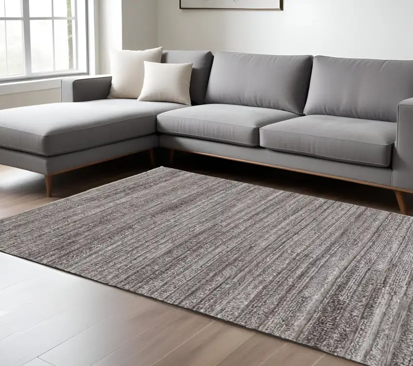 Gray And Ivory Striped Hand Woven Stain Resistant Area Rug Photo 2