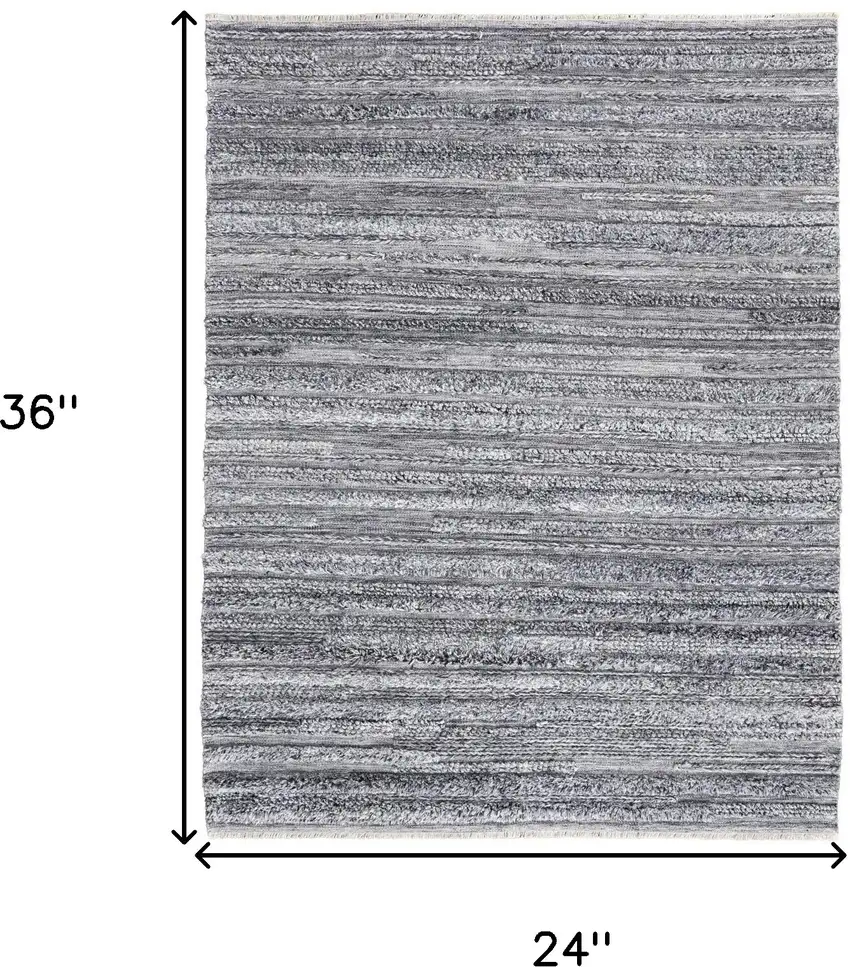 Gray And Ivory Striped Hand Woven Stain Resistant Area Rug Photo 10
