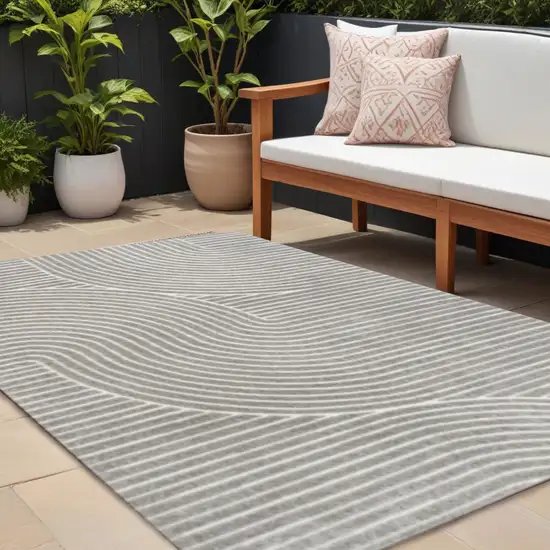 Gray And Ivory Striped Indoor Outdoor Area Rug Photo 1