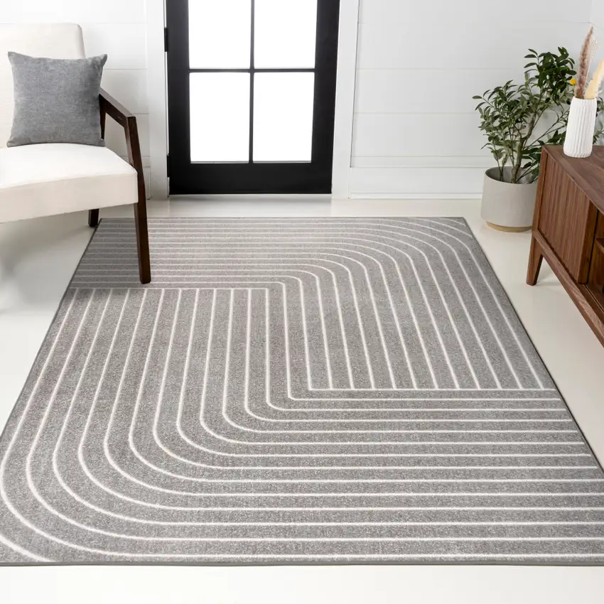 Gray And Ivory Striped Indoor Outdoor Area Rug Photo 9