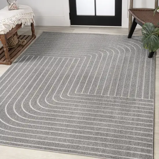 Gray And Ivory Striped Indoor Outdoor Area Rug Photo 6