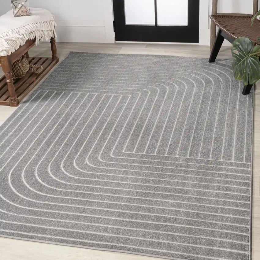Gray And Ivory Striped Indoor Outdoor Area Rug Photo 6