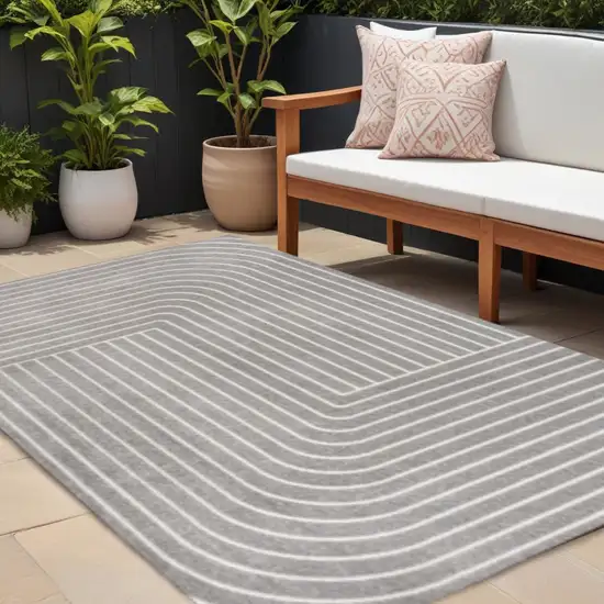 Gray And Ivory Striped Indoor Outdoor Area Rug Photo 1