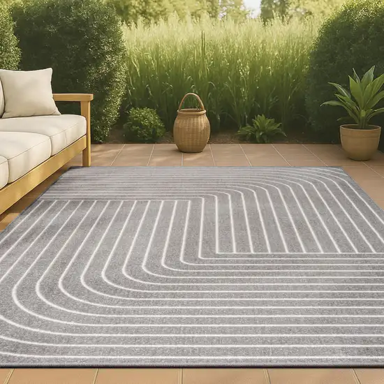 Gray And Ivory Striped Indoor Outdoor Area Rug Photo 4