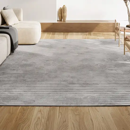 Gray And Ivory Striped Indoor Outdoor Area Rug Photo 4