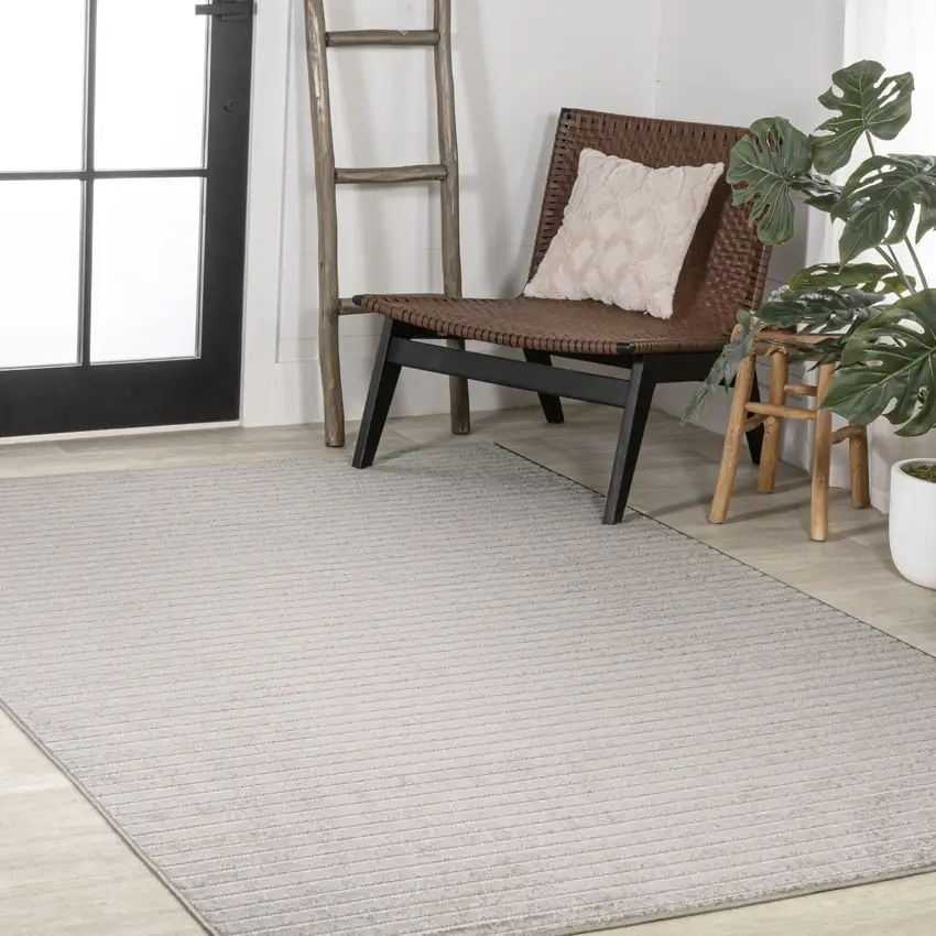 Gray And Ivory Striped Indoor Outdoor Area Rug Photo 8