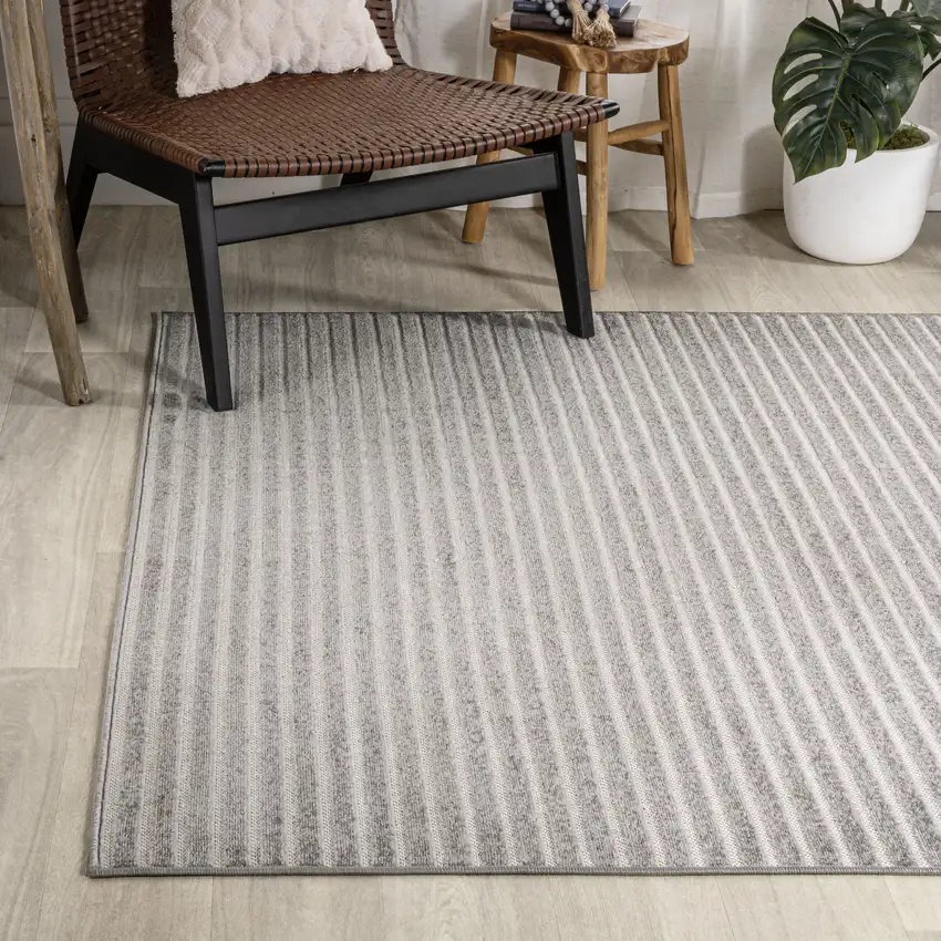 Gray And Ivory Striped Indoor Outdoor Area Rug Photo 6