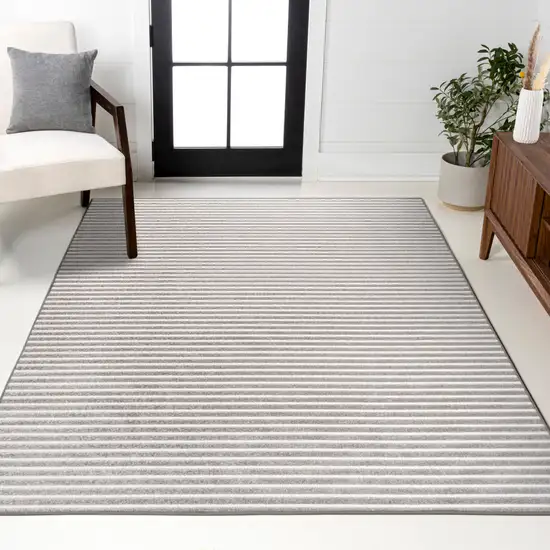 Gray And Ivory Striped Indoor Outdoor Area Rug Photo 7