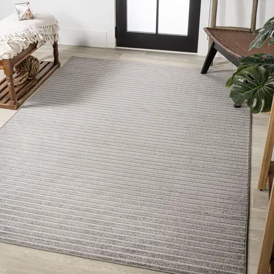 Gray And Ivory Striped Indoor Outdoor Area Rug Photo 5