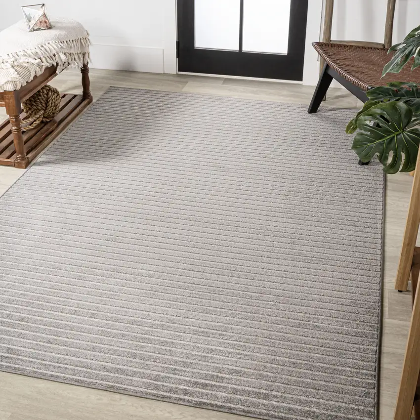 Gray And Ivory Striped Indoor Outdoor Area Rug Photo 5