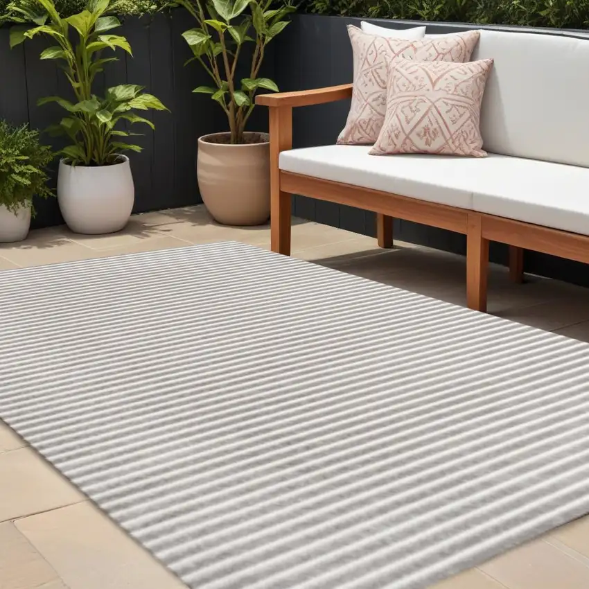 Gray And Ivory Striped Indoor Outdoor Area Rug Photo 1