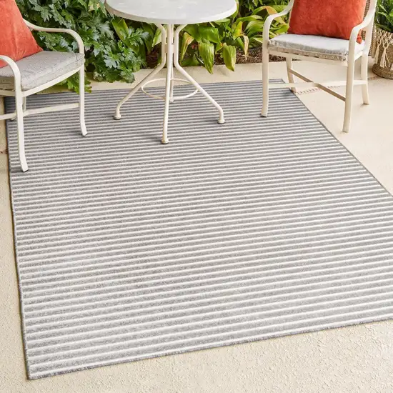 Gray And Ivory Striped Indoor Outdoor Area Rug Photo 9