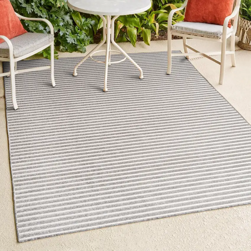 Gray And Ivory Striped Indoor Outdoor Area Rug Photo 9