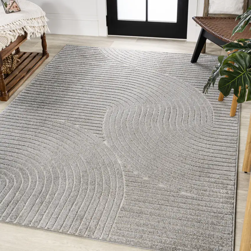Gray And Ivory Striped Indoor Outdoor Area Rug Photo 6