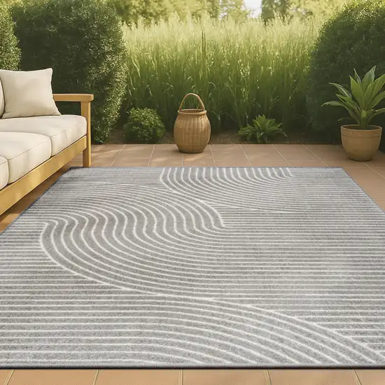 Gray And Ivory Striped Indoor Outdoor Area Rug Photo 4