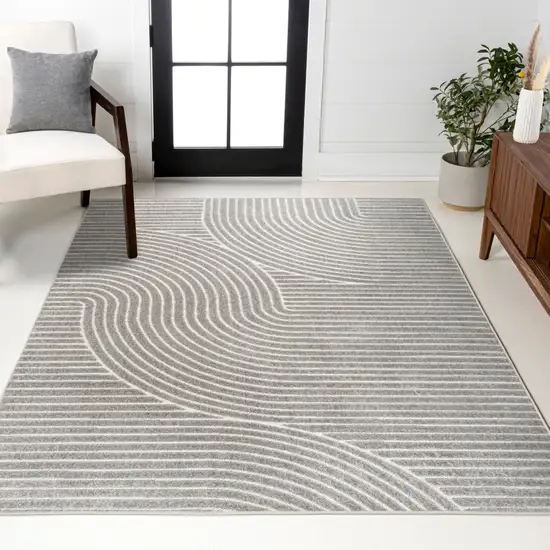 Gray And Ivory Striped Indoor Outdoor Area Rug Photo 8