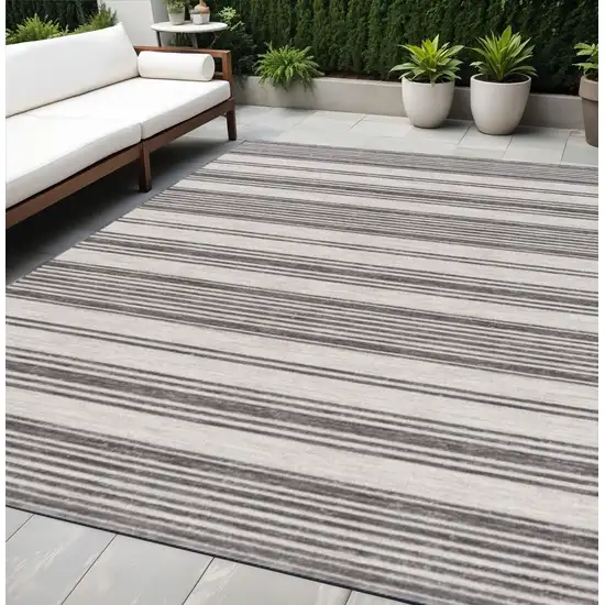 Gray And Ivory Striped Indoor Outdoor Area Rug Photo 1