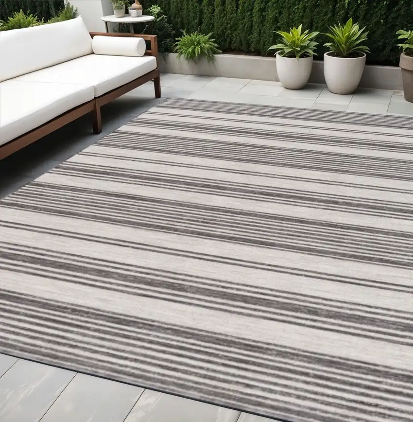 Gray And Ivory Striped Indoor Outdoor Area Rug Photo 1