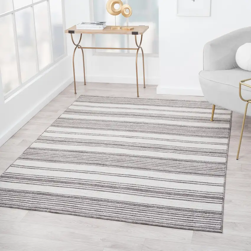 Gray And Ivory Striped Indoor Outdoor Area Rug Photo 3