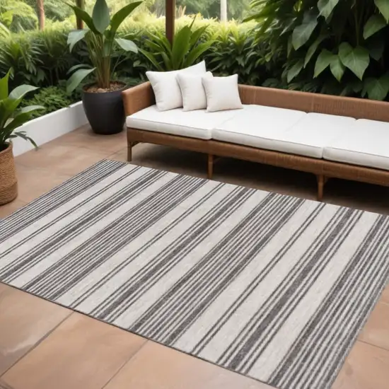 Gray And Ivory Striped Indoor Outdoor Area Rug Photo 1