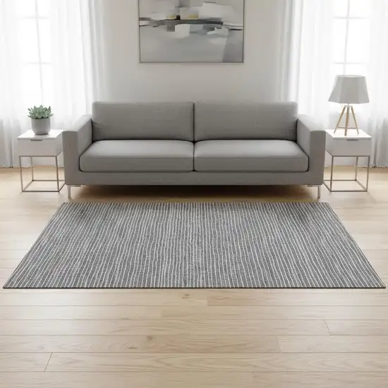 Gray And Ivory Striped Washable Area Rug With UV Protection Photo 1