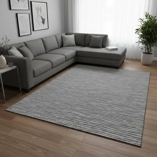 Gray And Ivory Striped Washable Area Rug With UV Protection Photo 1