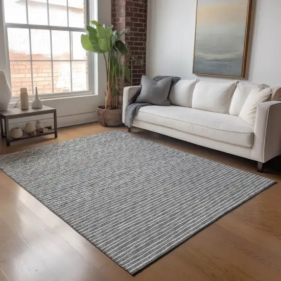 Gray And Ivory Striped Washable Area Rug With UV Protection Photo 6
