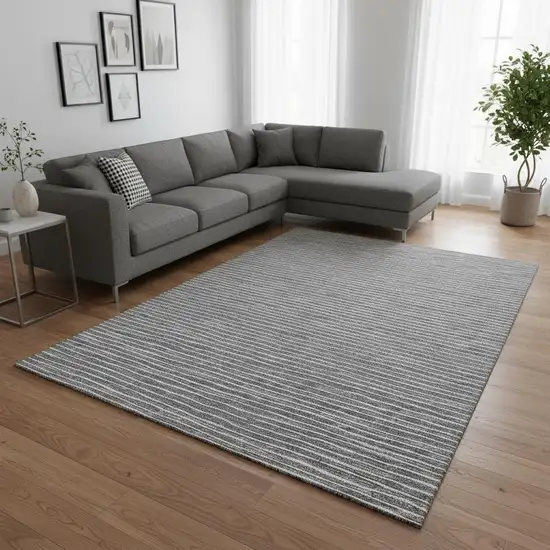 Gray And Ivory Striped Washable Area Rug With UV Protection Photo 1