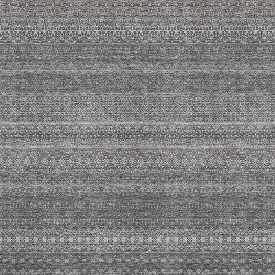 Gray And Ivory Striped Washable Area Rug With UV Protection Photo 4