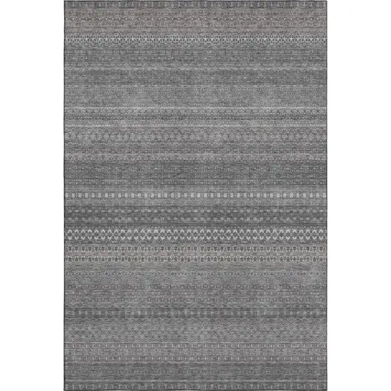 Gray And Ivory Striped Washable Area Rug With UV Protection Photo 2
