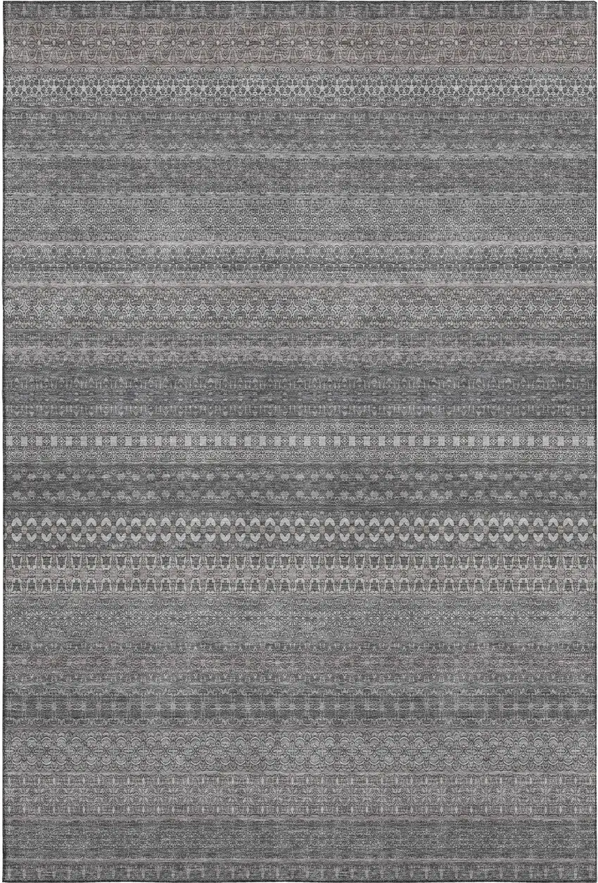 Gray And Ivory Striped Washable Area Rug With UV Protection Photo 2