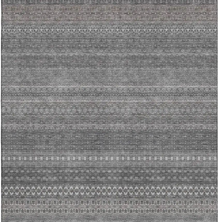 Gray And Ivory Striped Washable Area Rug With UV Protection Photo 5