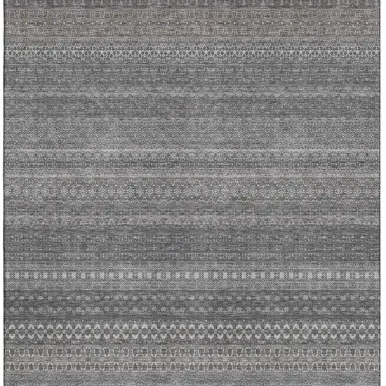 Gray And Ivory Striped Washable Area Rug With UV Protection Photo 3
