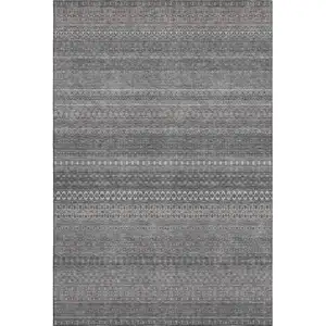 Photo of Gray And Ivory Striped Washable Area Rug With UV Protection