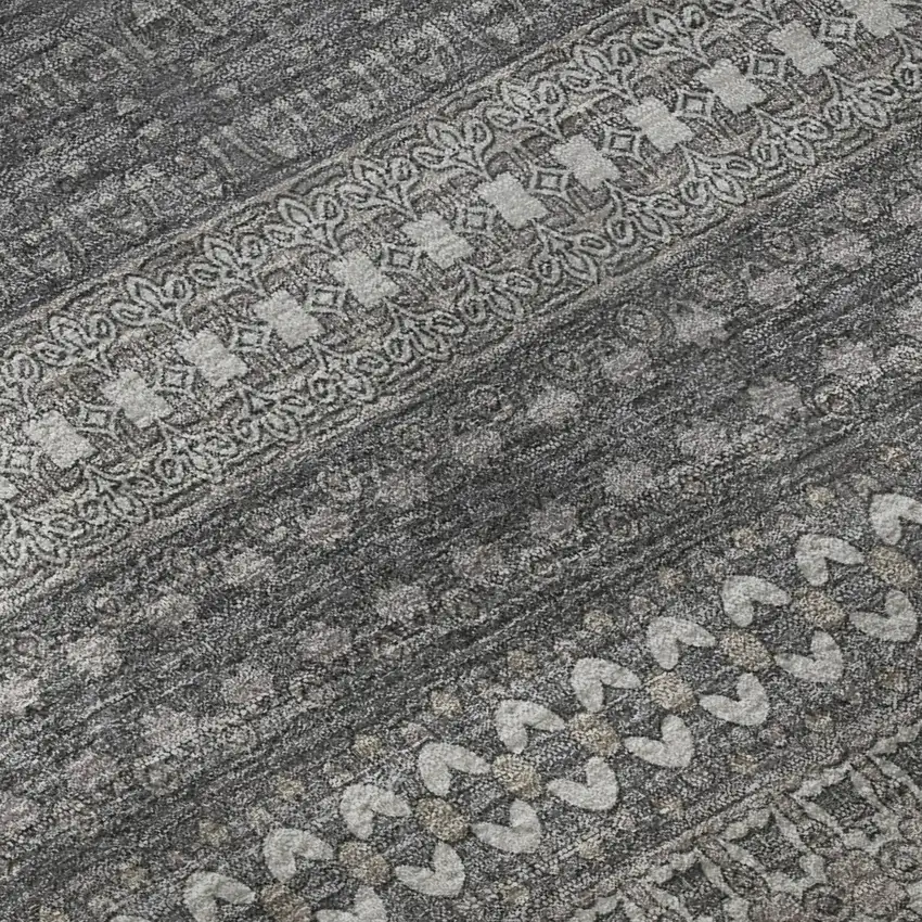 Gray And Ivory Striped Washable Area Rug With UV Protection Photo 9