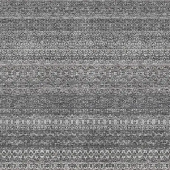 Gray And Ivory Striped Washable Area Rug With UV Protection Photo 3